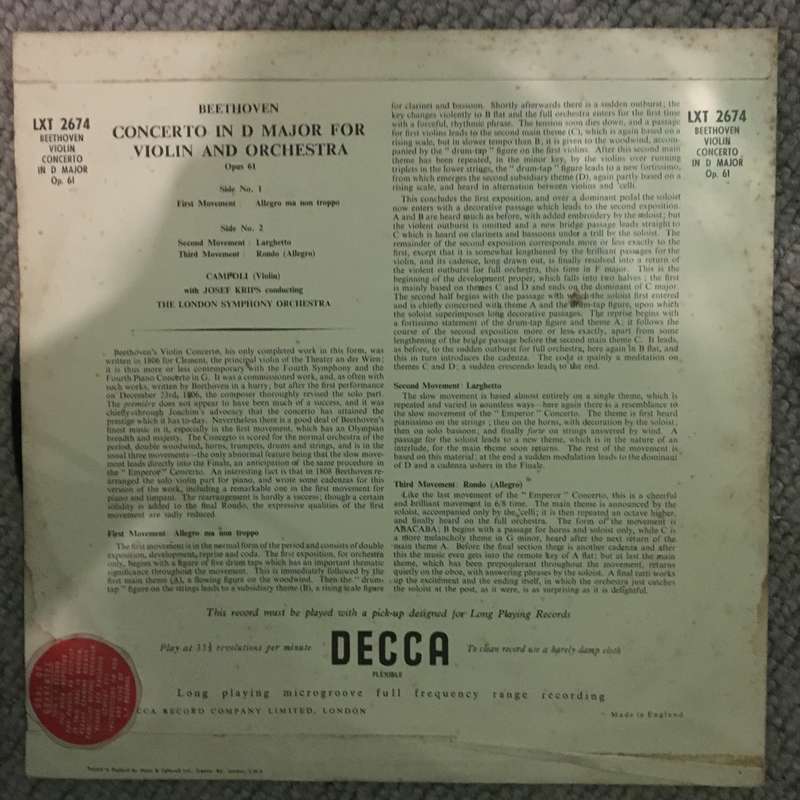 Beethoven - Campoli With The London Symphony Orchestra Conducted By Josef Krips  Concerto I...