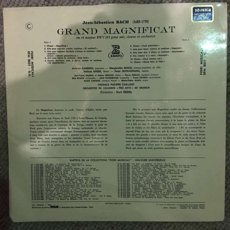 J.S. Bach  Magnificat   Vinyl LP Record - Opened  - Very-Good Quality (VG)