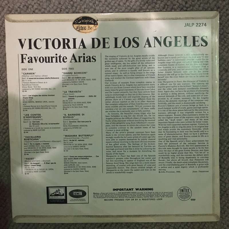 Victoria De Los Angeles - Favourite Arias  - Vinyl LP Record  - Opened  - Very-Good+ Quality (...