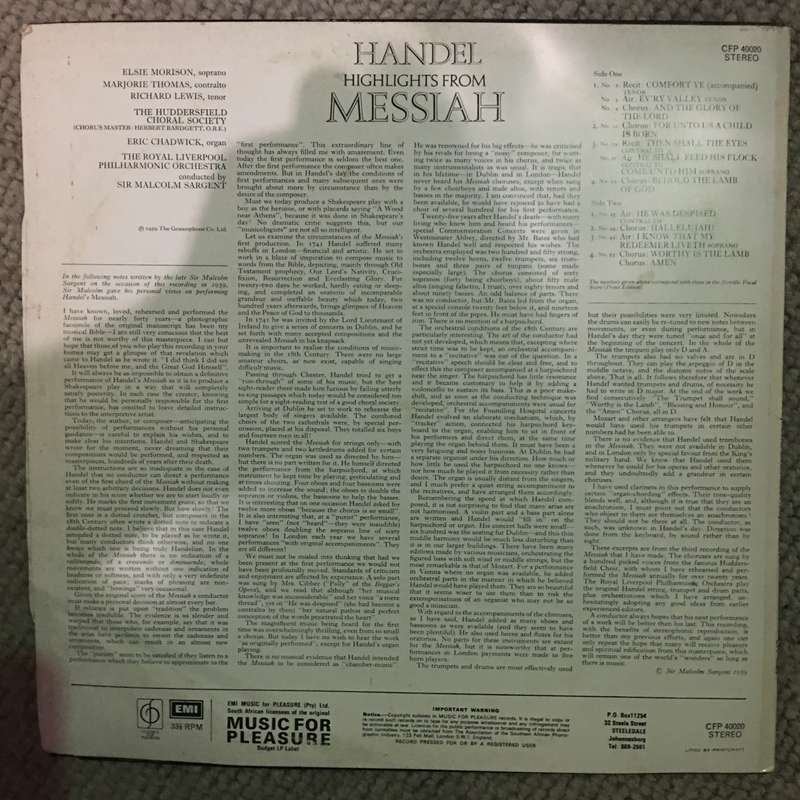 Handel - Highlights from Messiah ... - Vinyl LP Record - Opened  - Very-Good- Quality (VG-)