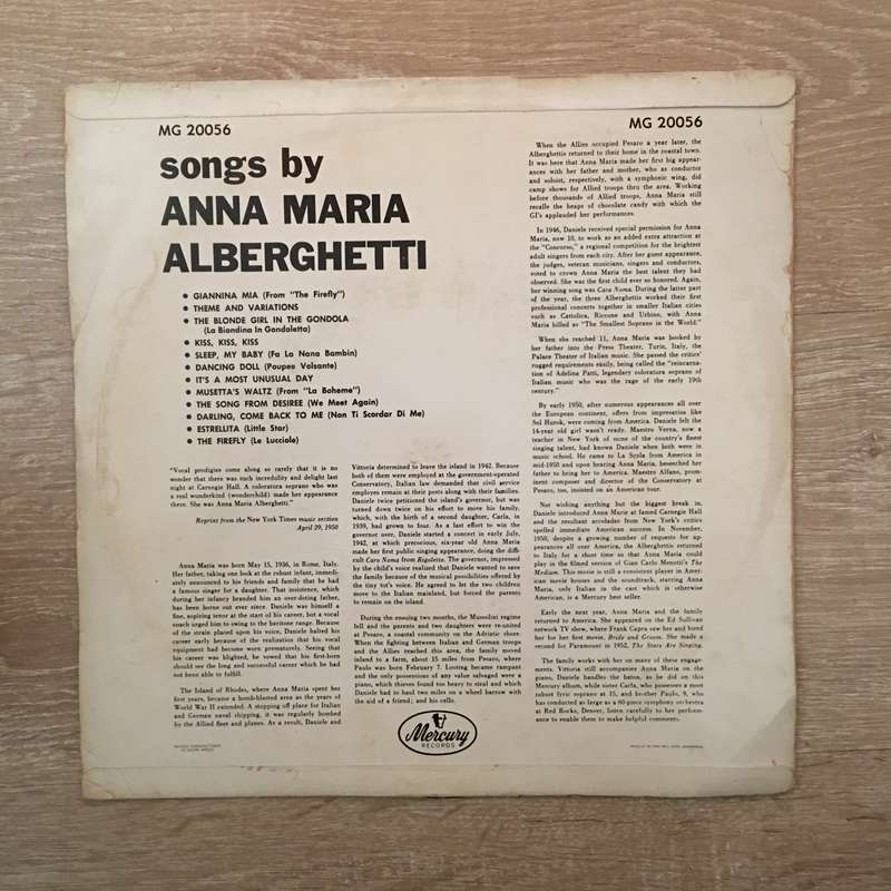 Songs By Anna Maria Alberghetti  - Vinyl LP Record - Opened  - Very-Good- Quality (VG-)
