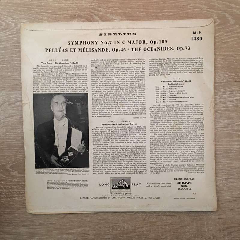 Sir Thomas Beecham - Sibelius - Symphony No 7 -  Vinyl LP Record - Opened  - Good+ Quality (G+)