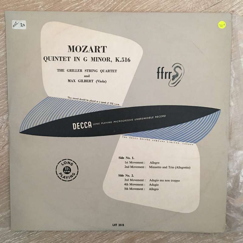 Mozart - The Griller String Quartet And Max Gilbert  Quintet In G Minor, K. 516 - Vinyl ...