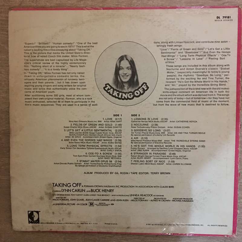 Taking Off (Original Sound Track Album) - Vinyl LP Record - Opened  - Very-Good- Quality (VG-)