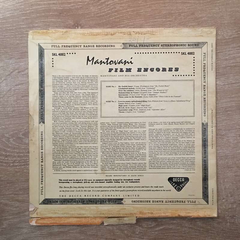 Mantovani - Film Encores - Vinyl LP Record - Opened  - Good Quality (G)