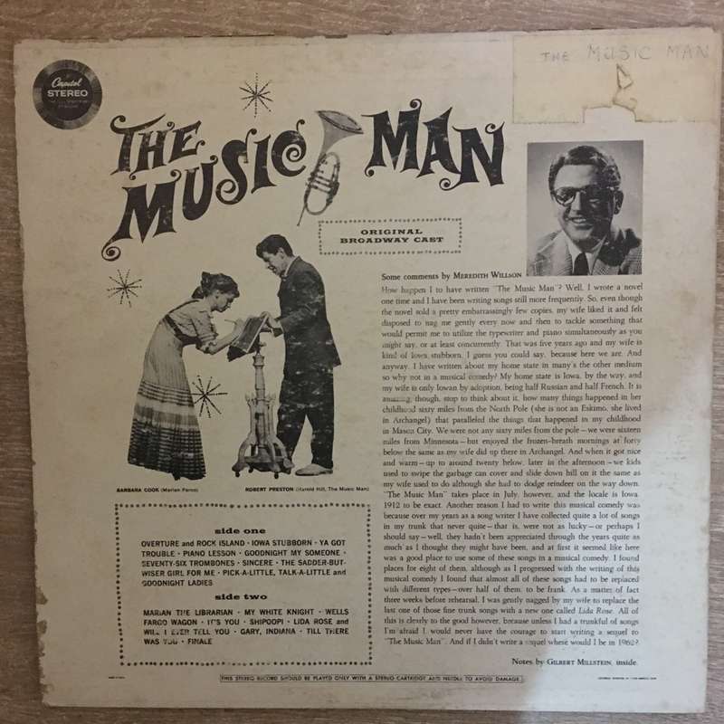 Meredith Willson  The Music Man - Original Broadway Cast   Vinyl LP Record - Opened  ...