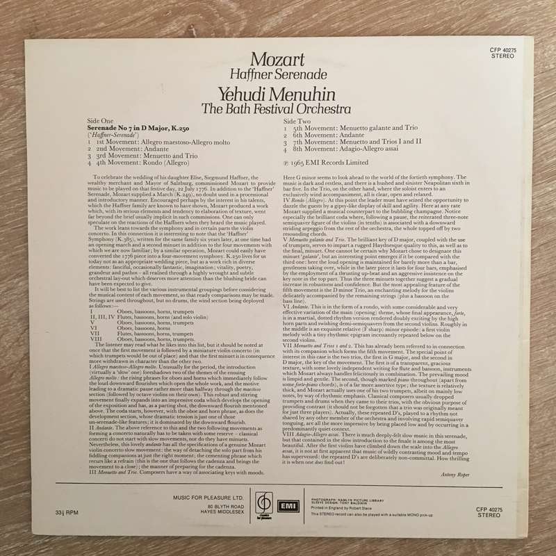 Mozart, Yehudi Menuhin, The Bath Festival Orchestra  Haffner Serenade - Vinyl LP Record ...