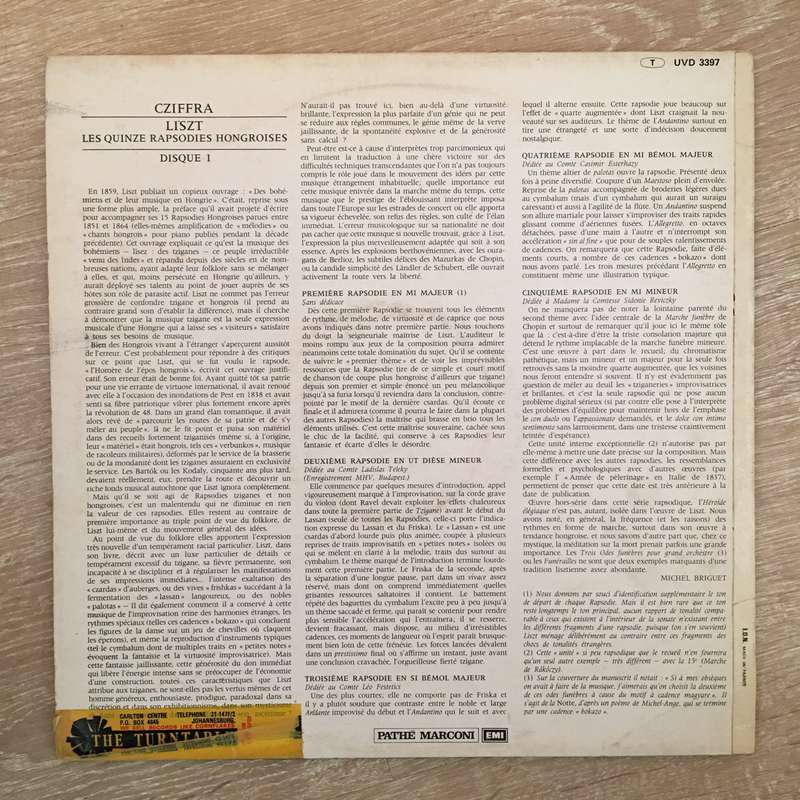 Liszt - Cziffra  Les Quinze Rapsodies Hongroises - Disque I - Vinyl LP Record - Opened  - G...