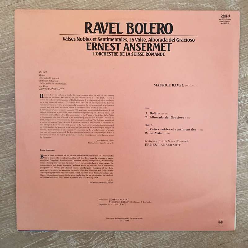 Master Collection - Ravel Bolero - Ernest Ansermet - Vinyl LP Record - Opened  - Very-Good+ Quali...