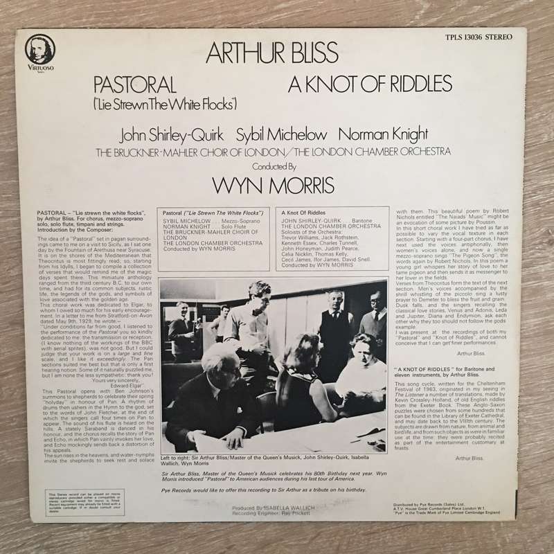 Arthur Bliss, Wyn Morris, The London Chamber Orchestra  Pastoral - A Knot Of Riddles - Viny...