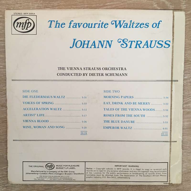 The Favourite Waltzes of Johann Strauss - Vinyl LP Record - Opened  - Very-Good Quality (VG)