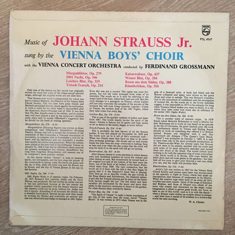 Vienna Boys Choir - Johann Strauss Jr - Vinyl LP Record - Opened  - Very-Good- Quality (VG-)