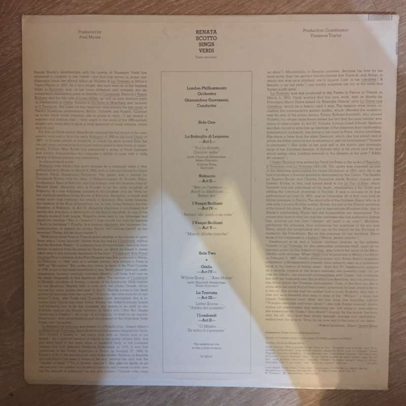 Renata Scotto  Verdi   Vinyl LP Record - Opened  - Very-Good Quality (VG)