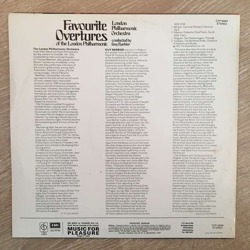 Berlioz/ Sibelius / Wagner / Smetana  Favourite Overtures Of The London Philharmonic-  Viny...