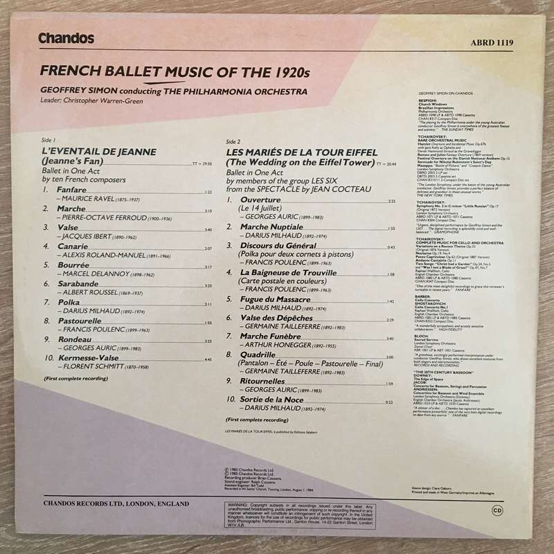Geoffrey Simon, Philharmonia Orchestra  French Ballets: L'Eventail De Jeanne And Les Marié...