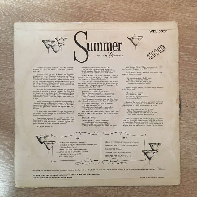 Camarata - Summer  - Vinyl LP Record - Opened  - Very-Good- Quality (VG-)