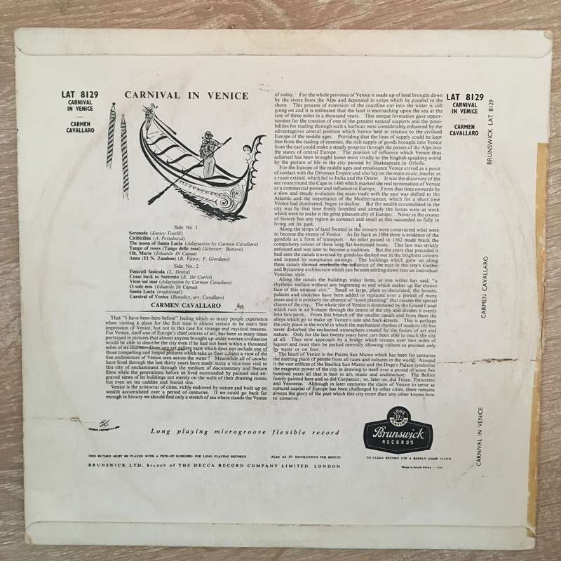 Carmen Cavallaro  Carnival In Venice - Vinyl LP Record - Opened  - Very-Good Quality (VG)