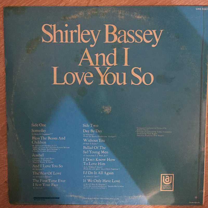 Shirley Bassey - And I Love You So - Vinyl LP Record - Opened  - Very-Good- Quality (VG-)