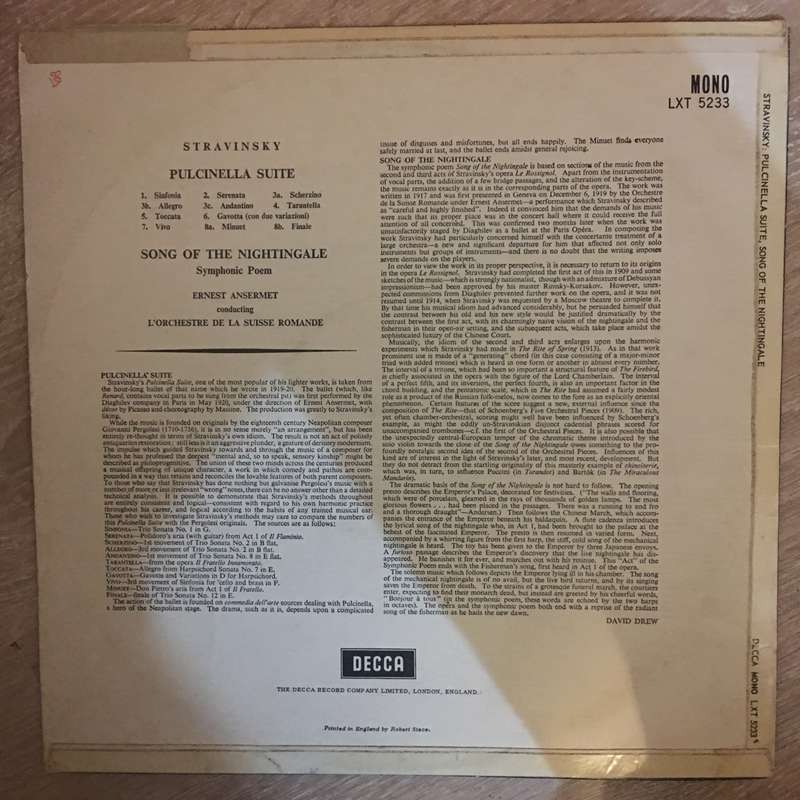 Stravinsky - Ernest Ansermet, L'Orchestre De La Suisse Romande  Pulcinella Suite / Song Of ...