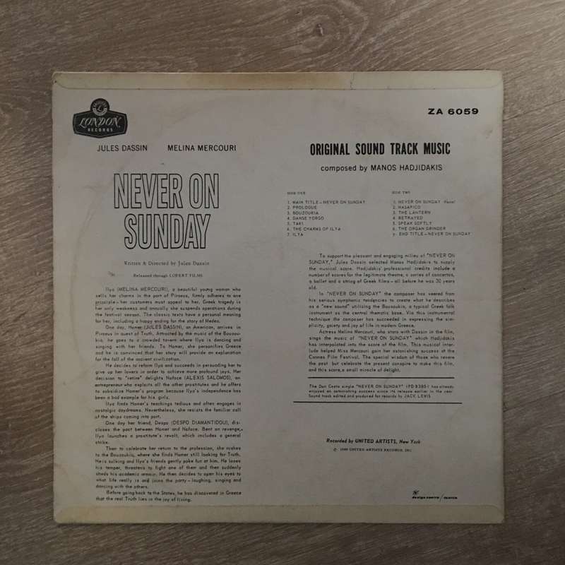 Jule's Dassin's  - Never on a Sunday - Original Soundtrack - Vinyl LP Record - Opened  - Good+ Qu...
