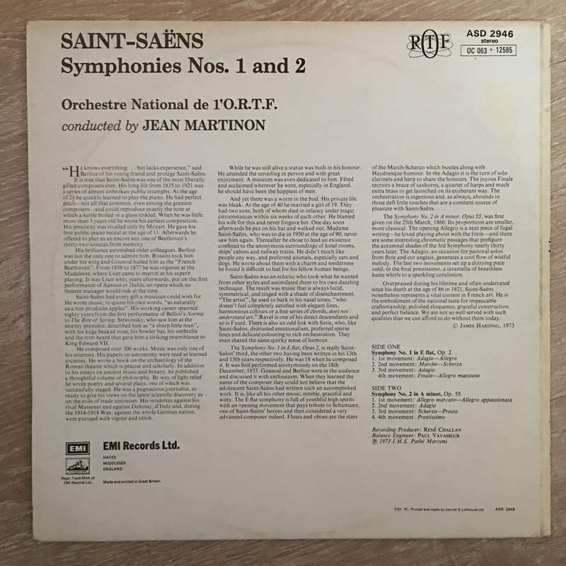 Saint-Saëns - Jean Martinon, Orchestre National De La RTF  Symphonies - No. 1 In E Flat (1...
