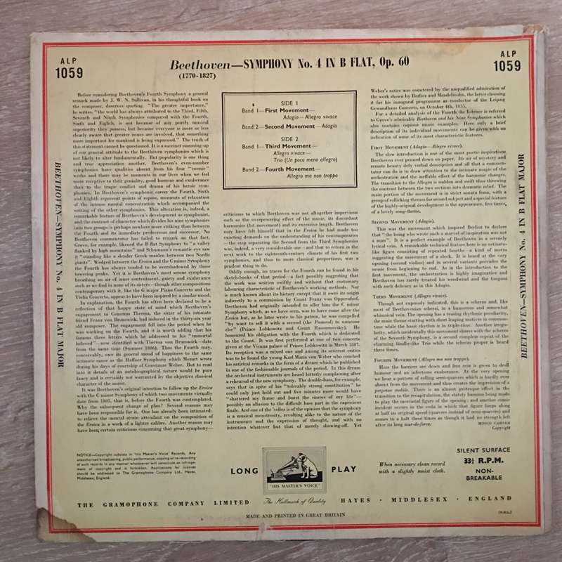 Wilhelm Furtwängler - Beethoven Symphiny No 4 in B Flat Minor - Vienna Philharmonic -  Vinyl Rec...
