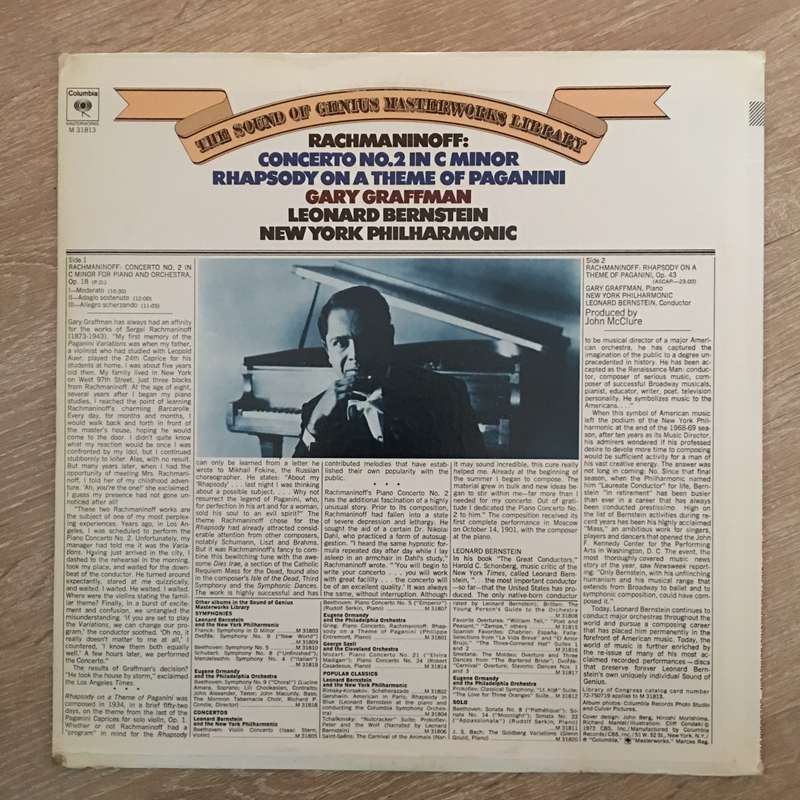 Rachmaninoff, Gary Graffman, Leonard Bernstein, New York Philharmonic  Concerto No. 2 In C ...