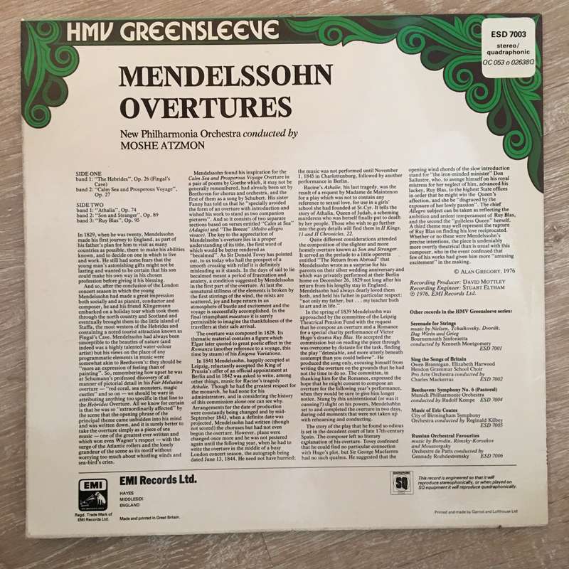 Mendelssohn  New Philharmonia Orchestra London, Moshe Atzmon  Ouvertüren - Vinyl LP Rec...