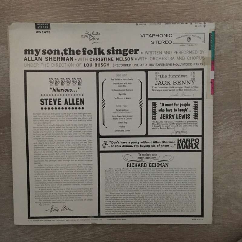 Allan Sherman - My Son, The Folk Singer - Vinyl LP Record (VG+)