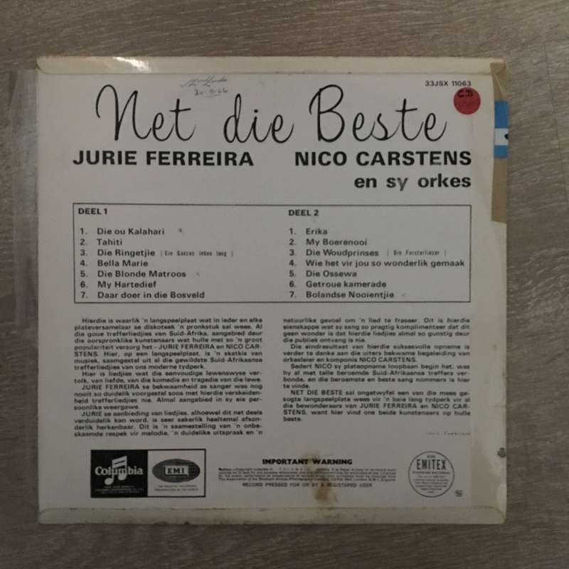 Jurie Ferreira - Net Die Beste - Vinyl LP Record - Opened  - Very-Good+ Quality (VG+)