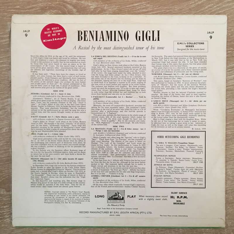 Benjamino Gigli - Vinyl LP Record - Opened  - Very-Good+ Quality (VG+)