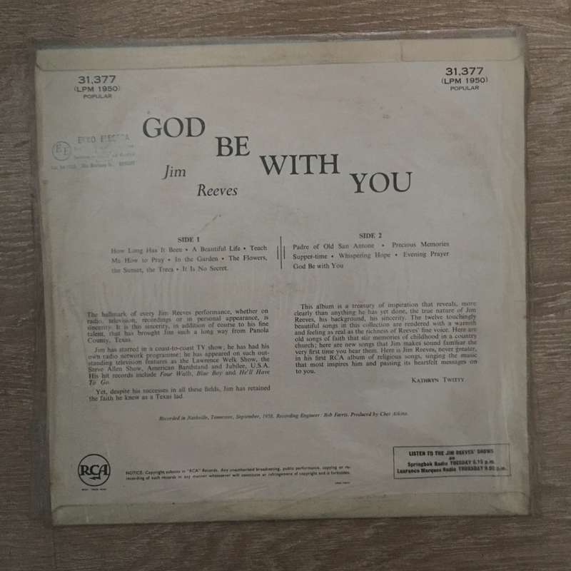 Jim Reeves - Vinyl LP Record - Opened  - Good+ Quality (G+)