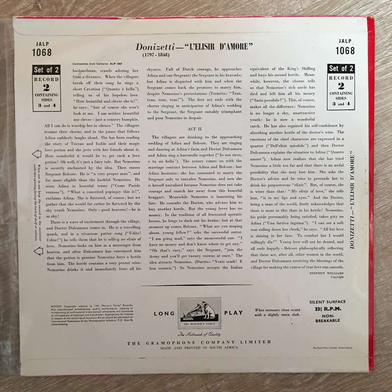 Donizetti  L'elisir D'amore - Vinyl LP Record - Opened  - Very-Good+ Quality (VG+)
