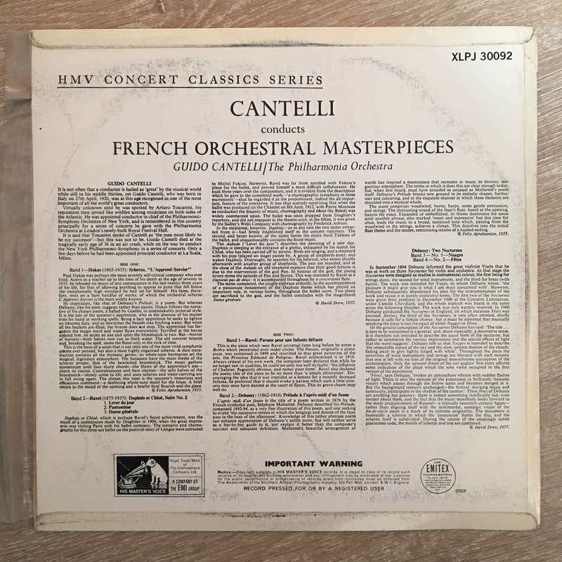 Cantelli Conducts French Orchestral Masterpieces - Philharmonia Orchestra - Vinyl LP Record - ...