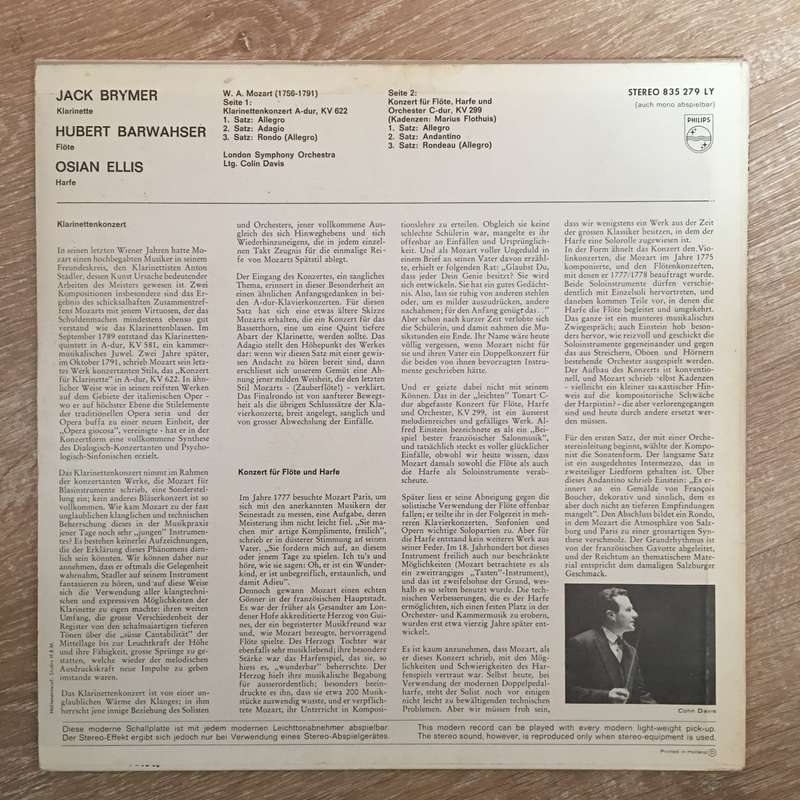 Mozart, The London Symphony Orchestra Directed By Colin Davis  Clarinet Concerto In A, K622...