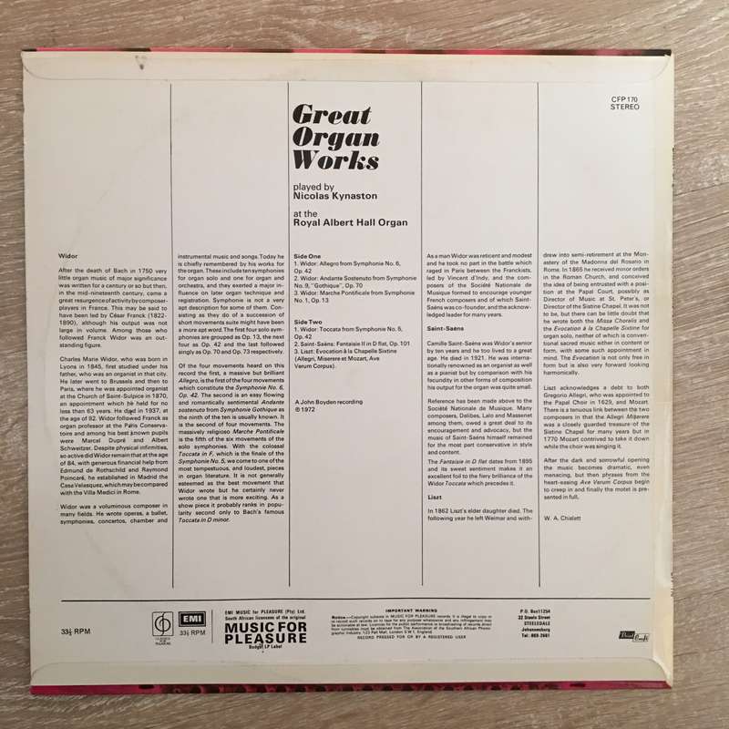 Nicolas Kynaston  Great Organ Works - Vinyl LP Record - Opened  - Very-Good+ Quality (VG+)