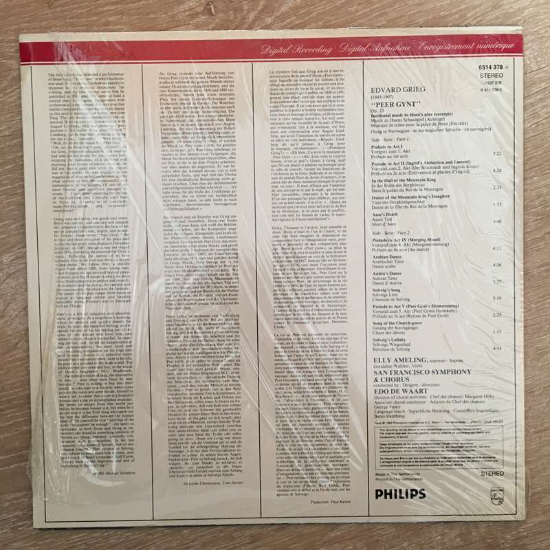Edvard Grieg  Peer Gynt - Vinyl LP Record - Opened  - Very-Good+ Quality (VG+)