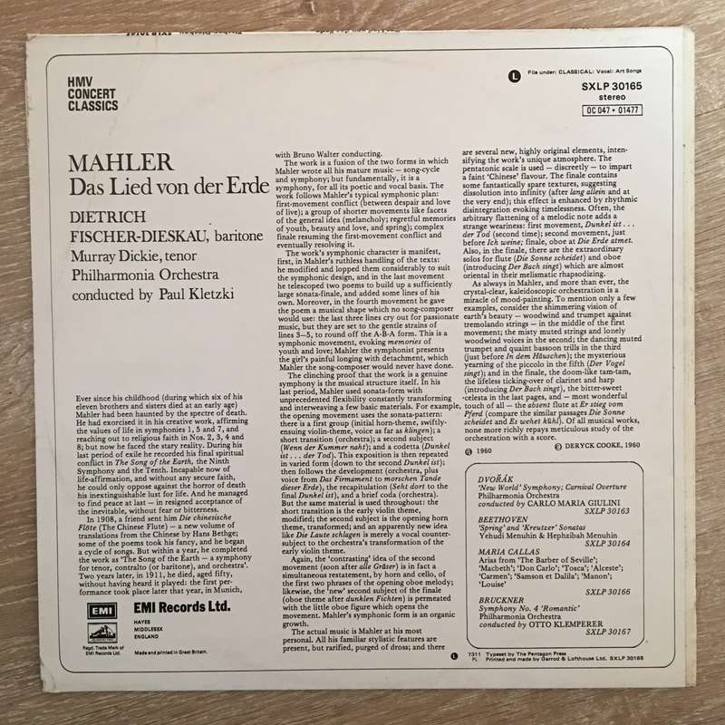 Gustav Mahler, Dietrich Fischer-Dieskau, Murray Dickie, Philharmonia Orchestra, Paul Kletzki ...