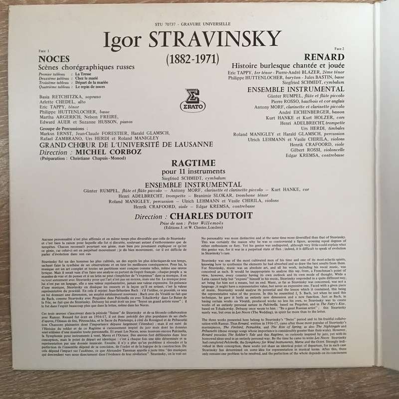 Igor Stravinsky, Basia Retchitzka, Ensemble Vocal Et Instrumental De Lausanne,  Charles Dutoit ...