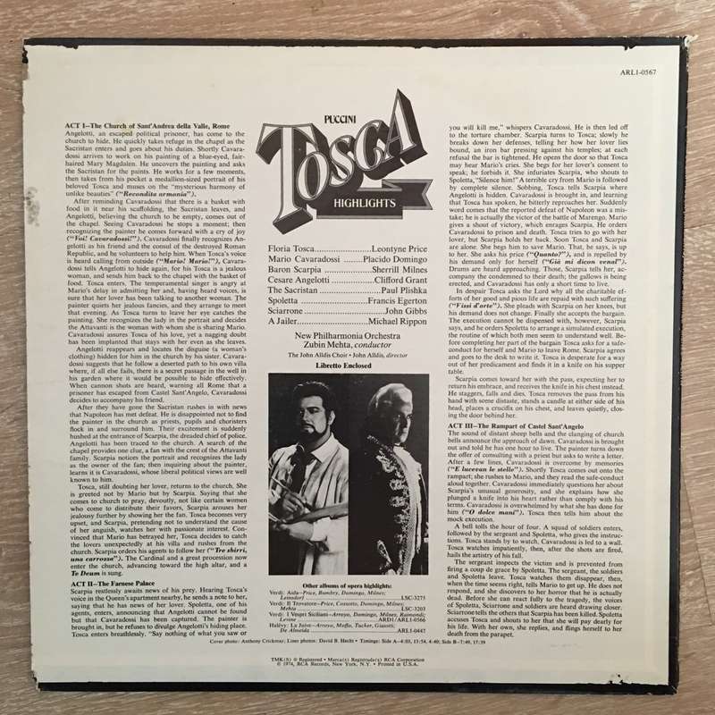 Leontyne Price, Placido Domingo -, Puccini - Tosca - New Philharmonic Orchestra - Vinyl LP Record...