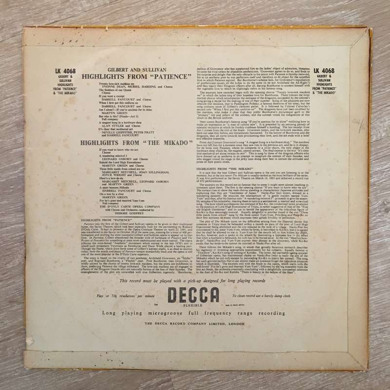 Gilbert & Sullivan - Highlights From Patience, The Mikado - Vinyl Record - Opened  - Very-Good+ Q...