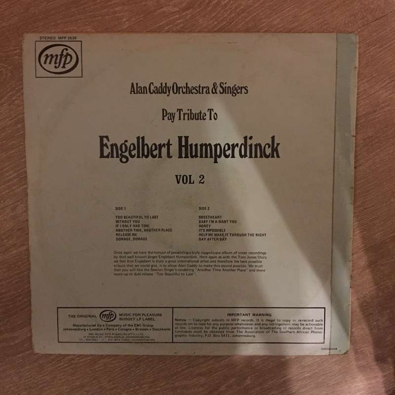 Engelbert Humperdinck -  Alan Caddy Orchestra Tribute To -Vol 2 - Vinyl LP Record - Opened  - Ver...