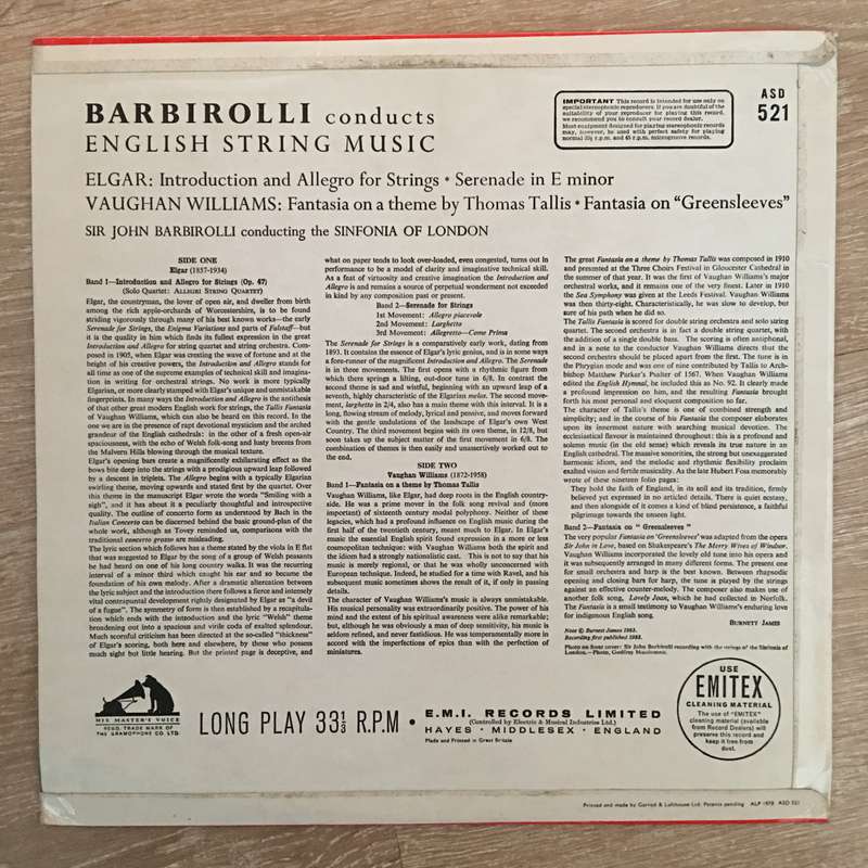 Barbirolli, Elgar, Vaughan Williams, Sinfonia Of London With Allegri String Quartet  Barbir...
