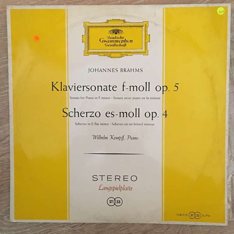 Johannes Brahms, Wilhelm Kempff  Klaviersonate F-Moll Op. 5 / Scherzo Es-Moll, Op. 4 - Viny...