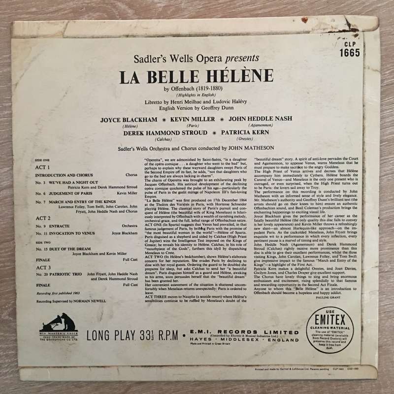Sadler's Wells Orchestra  Sadler's Wells Opera Present La Belle Hélène - Vinyl Record - O...