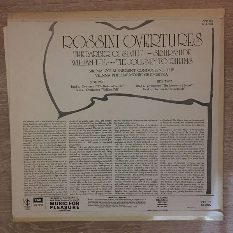 Rossini Overtures - Vienna Philharmonic Orchestra - Sir Malcolm Sargent   - Vinyl LP Rec...