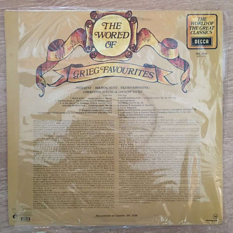 The World Of Grieg Favourites - Vinyl Record - Opened  - Very-Good+ Quality (VG+)