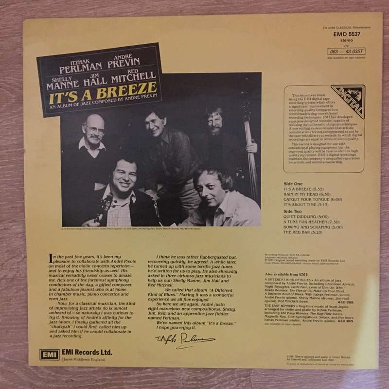 Itzhak Perlman, André Previn, Shelly Manne, Jim Hall, Red Mitchell  It's A Breeze - Vin...
