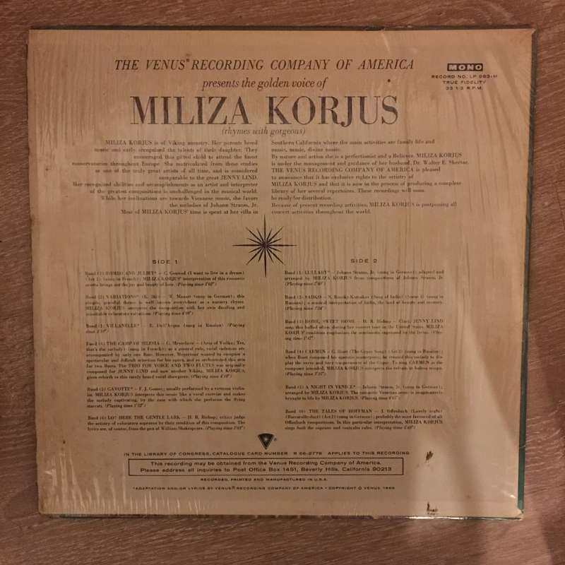 Miliza Korjus  Miliza - Vinyl LP Record - Opened  - Very-Good Quality (VG)