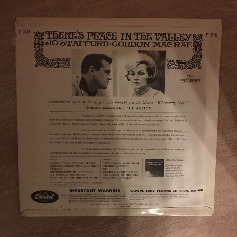 Jo Stafford, Gordon MaCrae - There's Peace In The Valley - Vinyl LP Record - Opened  - Very-Good+...